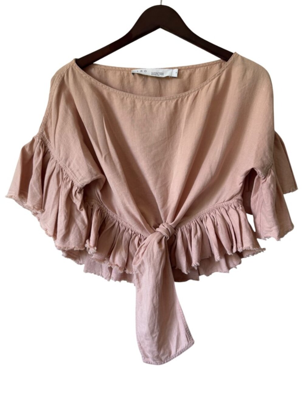IRO Linn Blouse Cropped Front Tie Relaxed Raw Edge Parisian Summer Chic Feminine